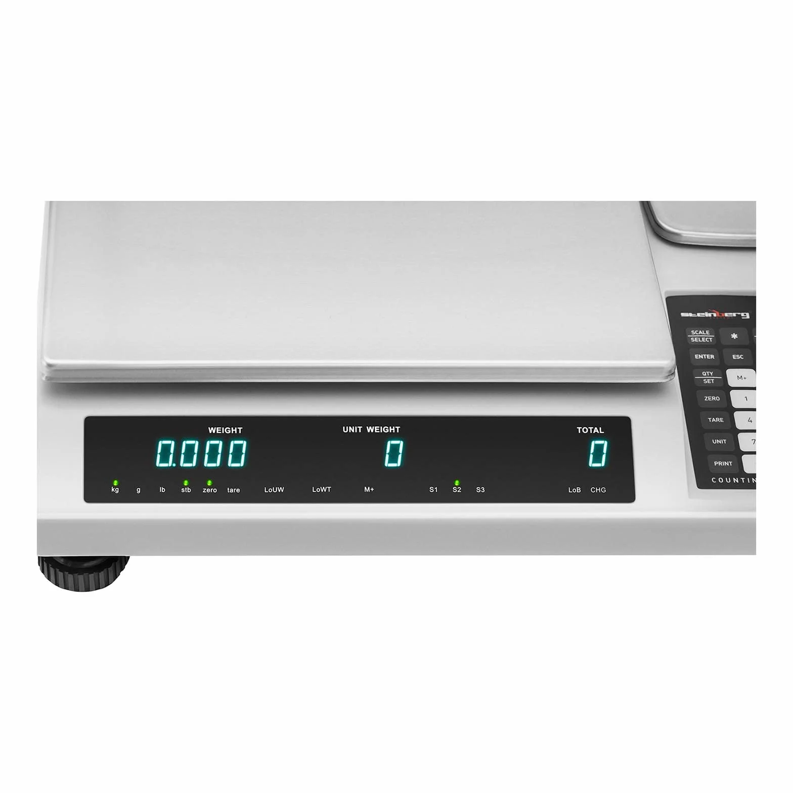 Steinberg Systems Bilancia Contapezzi 50 kg / 1 g 34,5 x 26 cm 3 LED con Scala di Riferimento 25 kg / 0,05 g Bilancia Elettronica Bilancia Inventario Pesatura Industriale Sospesa