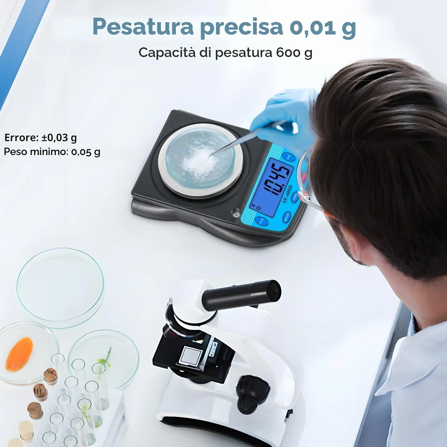 Bonvoisin Bilancia da Laboratorio Digitale 600g 0,01g Bilancia Elettronica di Precisione Display LCD