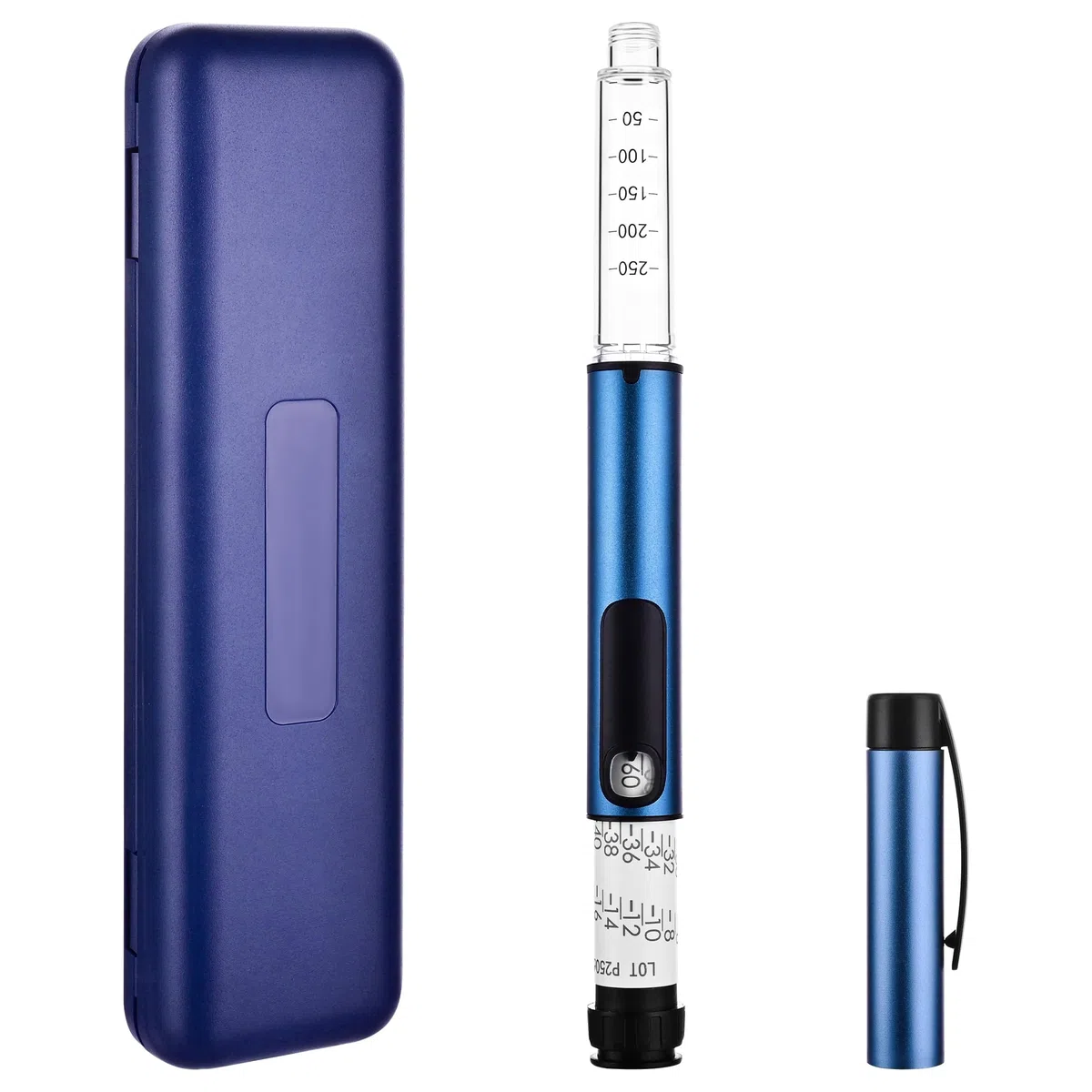 Penna per insulina da 60 unit compatibile con cartucce da 3 ml, penna dosatrice di precisione riutilizzabile con custodia per penna di insulina, V3 Peptide per uso quotidiano, leggera e portatile, blu