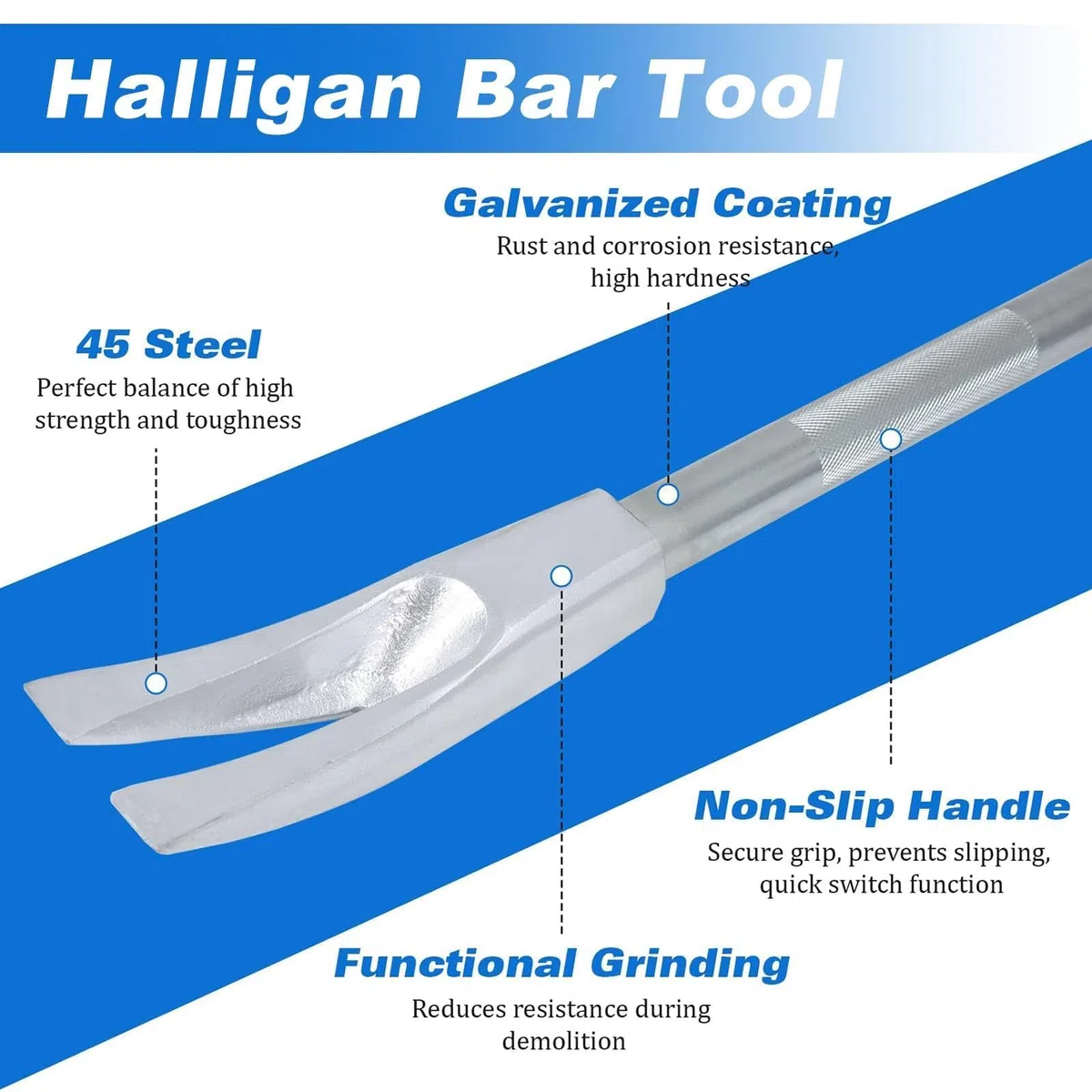 Strumento Halligan Bar, leva da 30"/36"/24" per vigile del fuoco con manico antiscivolo, strumento multifunzionale per ingresso forzato con testa ascia, punta, forchetta per soccorso d'emerge a 610mm