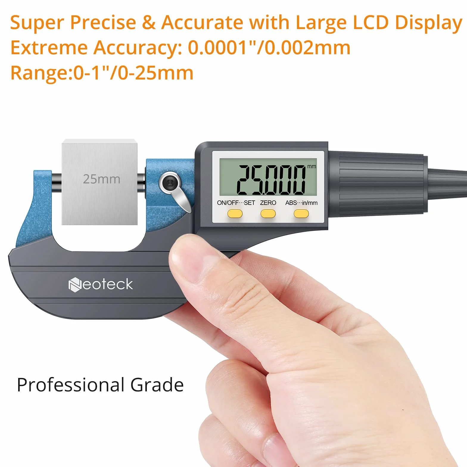 Neoteck Micrometro Digitale 0-25 mm LCD 0.001mm/0.00005" Assoluta Incrementale Inch/Metric