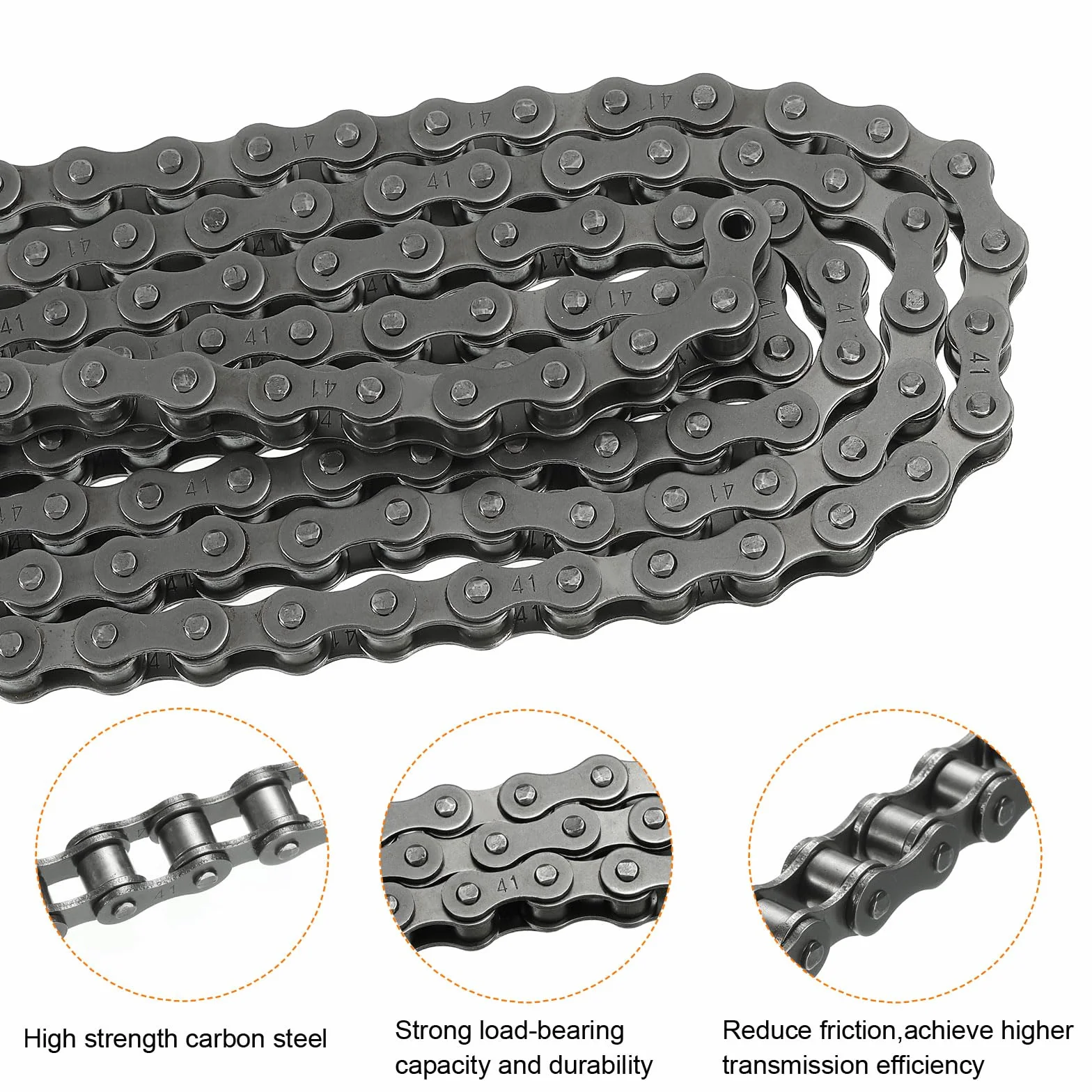 QUARKZMAN 085-1/#41-1 Catena a Rulli 3 Piedi Passo 1/2" Catene a Rulli Acciaio al Carbonio con Collegamenti Master Gratuitiper Biciclette Motociclette, 72 Link