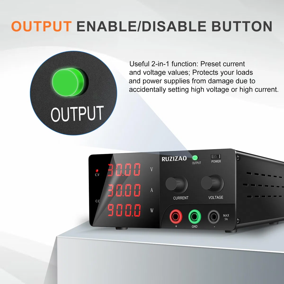Alimentatore da Banco 30V 30A 900W Alta Potenza Alimentatore da Laboratorio con OUTPUT/Encoder, Alimentatore Regolabile con Display a LED a 4 Cifre e Uscita Stabile per Laboratorio/Elettronica