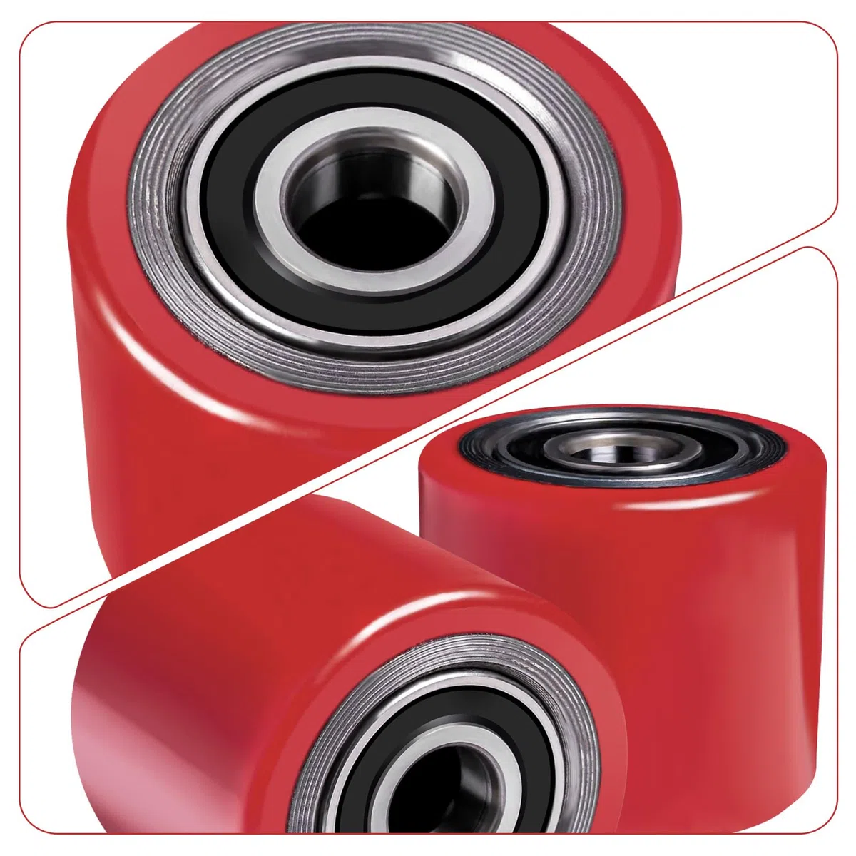 Set di 4 ruote per carrello portapallet in poliuretano 80 x 70 mm, asse 20 mm con cuscinetti a sfera per sostituire le ruote del carrello portapallet, carico massimo 600 kg