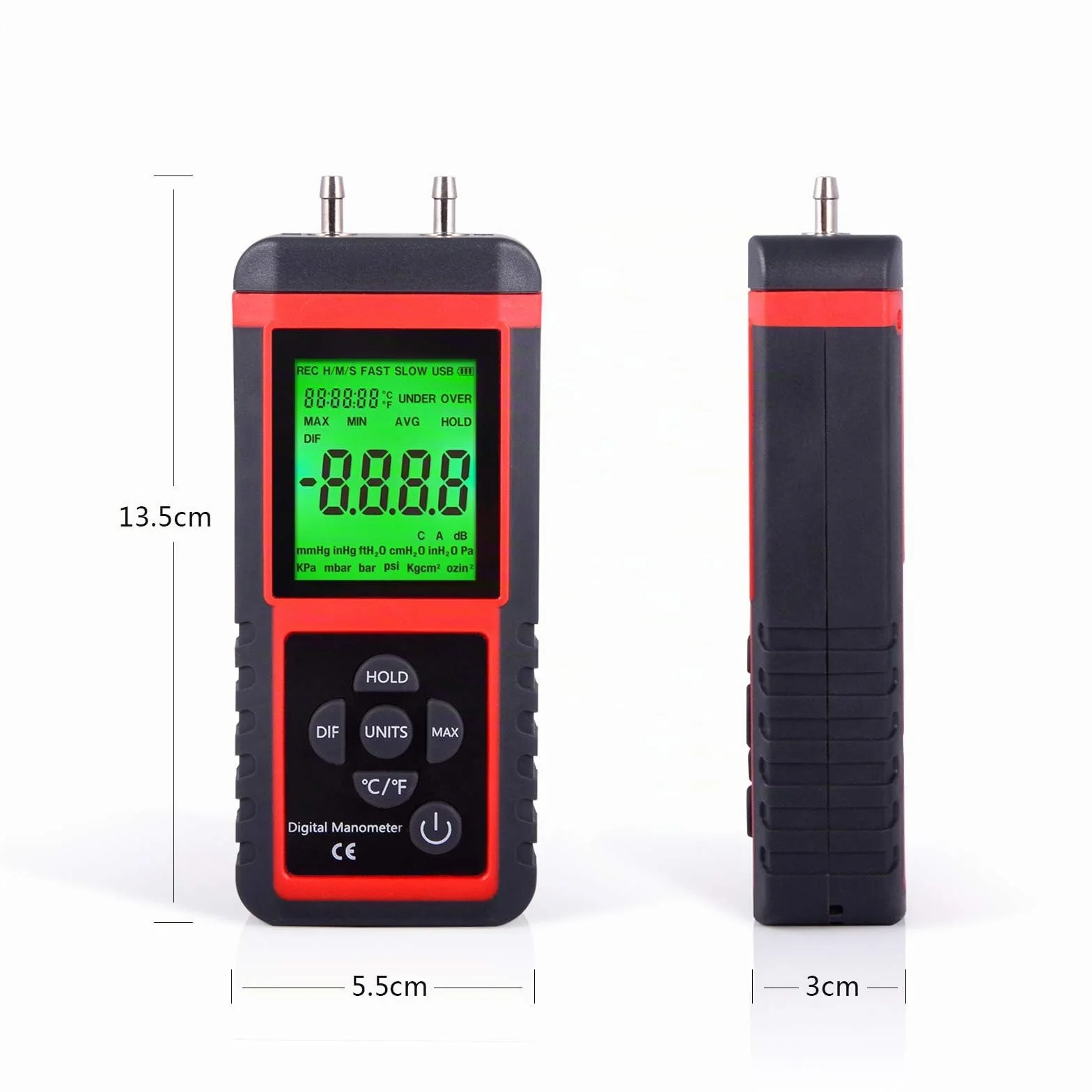 Ehdis Manometro digitale pressione aria gas 32 bit MCU 24 bit ADC alta precisione 12 unità misura salvataggio dati