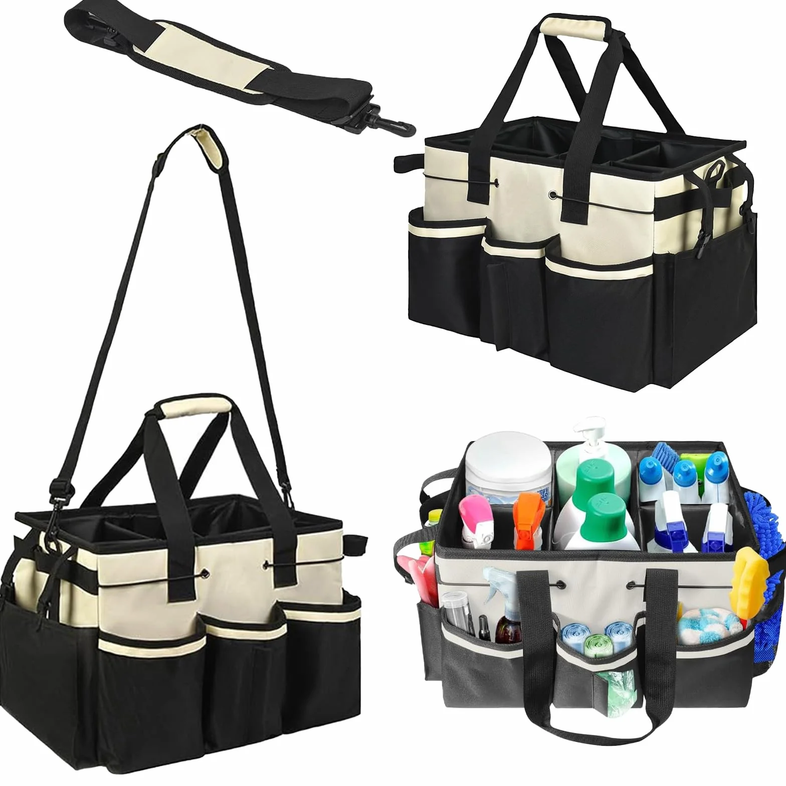 Organizzatore Prodotti Pulizia Conservazione Casa Carrello Portaoggetti Portatile 38x25,5x23 cm
