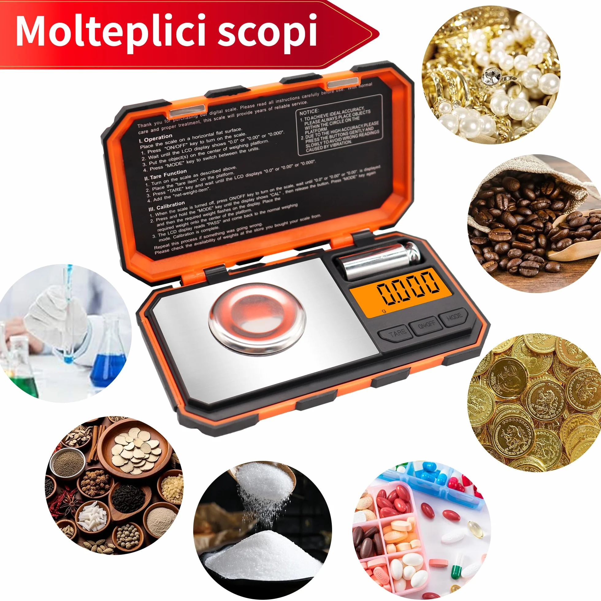 UNIWEIGH Bilancia digitale per milligrammi 50g/ 0,001g, Bilancia portatile con display LCD, Tara, Bilancia digitale per gioielli, Bilancia per microgrammi per polvere, oro, pietre preziose, Ricarica