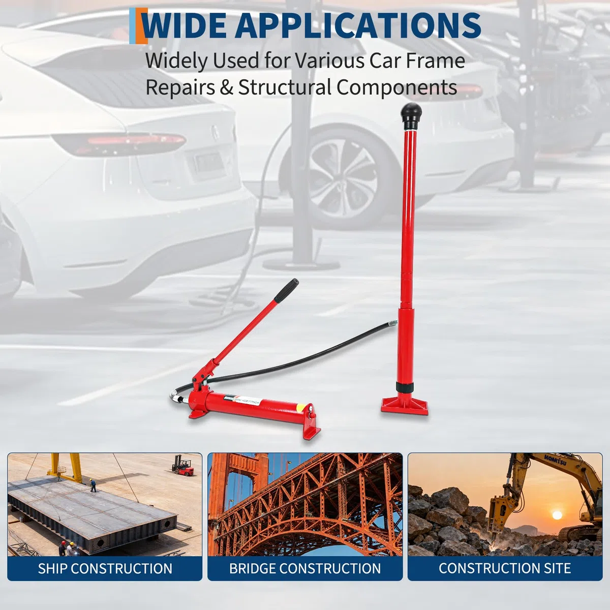 Kit Porta Power Idraulico Professionale - Per Officina, Carrozzeria e Garage Veicoli - Martinetto 10 Tonnellate, Tubo Olio 1,4m, Ram 10T, Attrezzatura Pesante e Riparazione Telaio Auto -