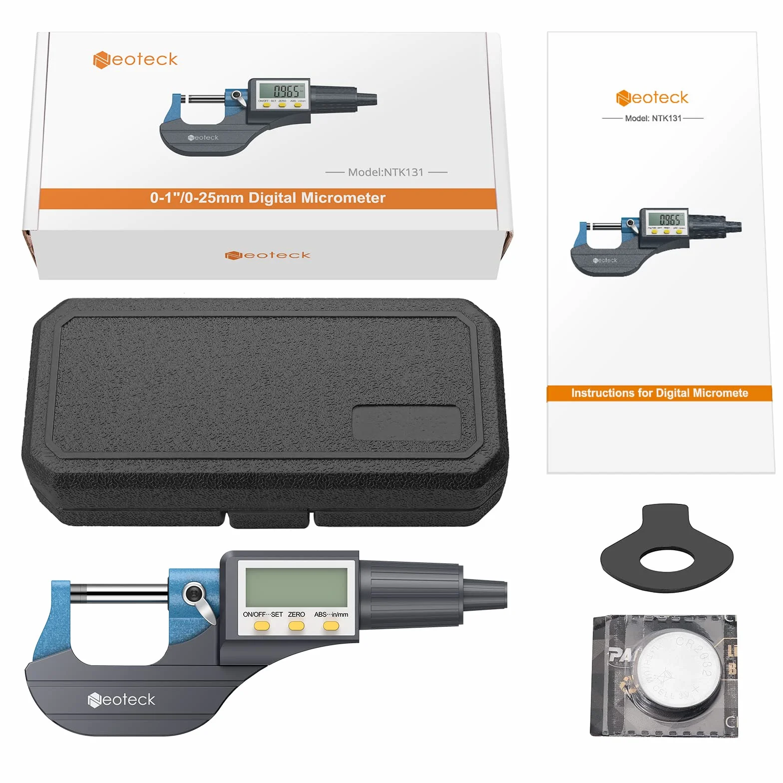 Neoteck Micrometro Digitale 0-25 mm LCD 0.001mm/0.00005" Assoluta Incrementale Inch/Metric