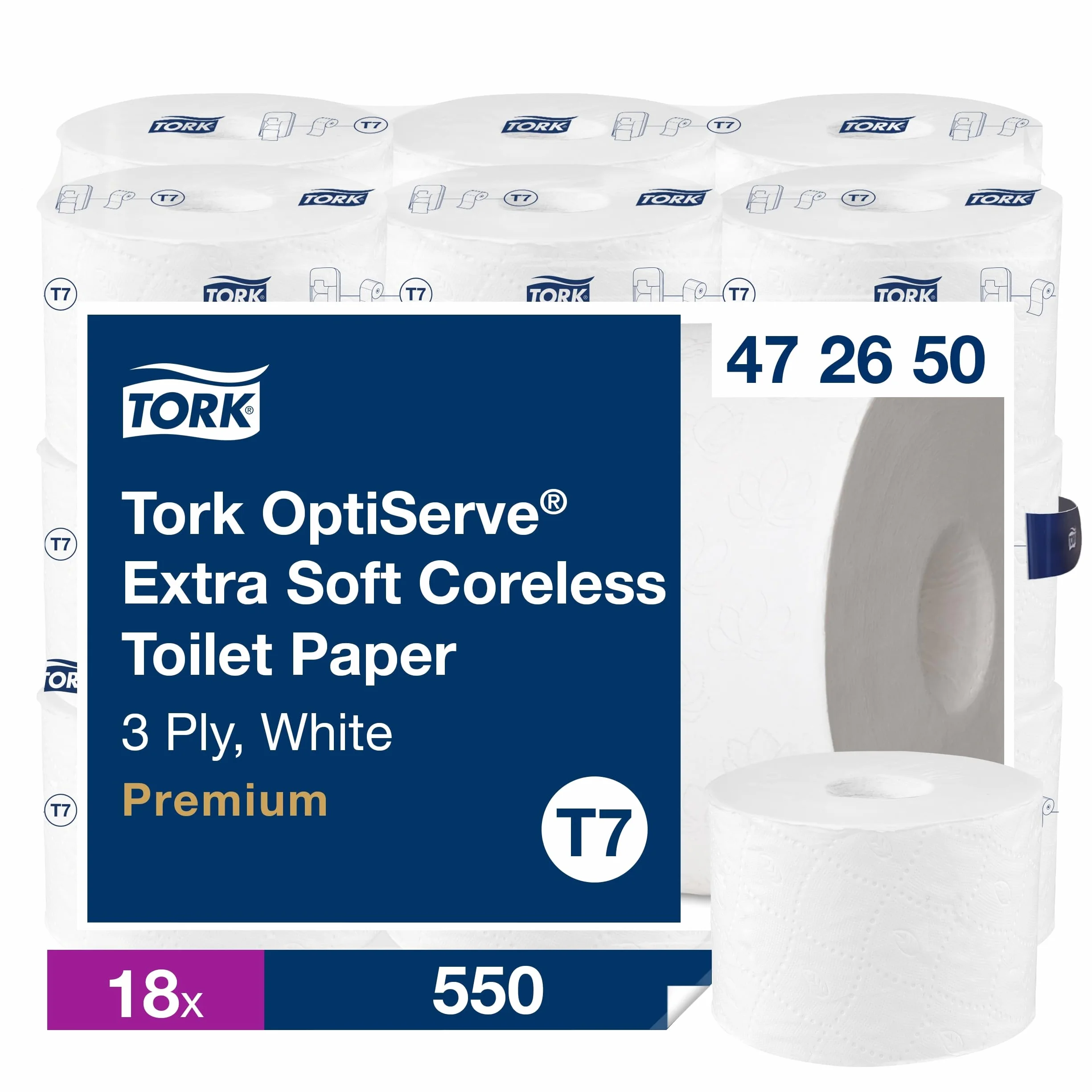 Tork OptiServe Extra Soft Coreless Toilet Paper Bianco T7, 3 Ply, 18 x 550 Sheets