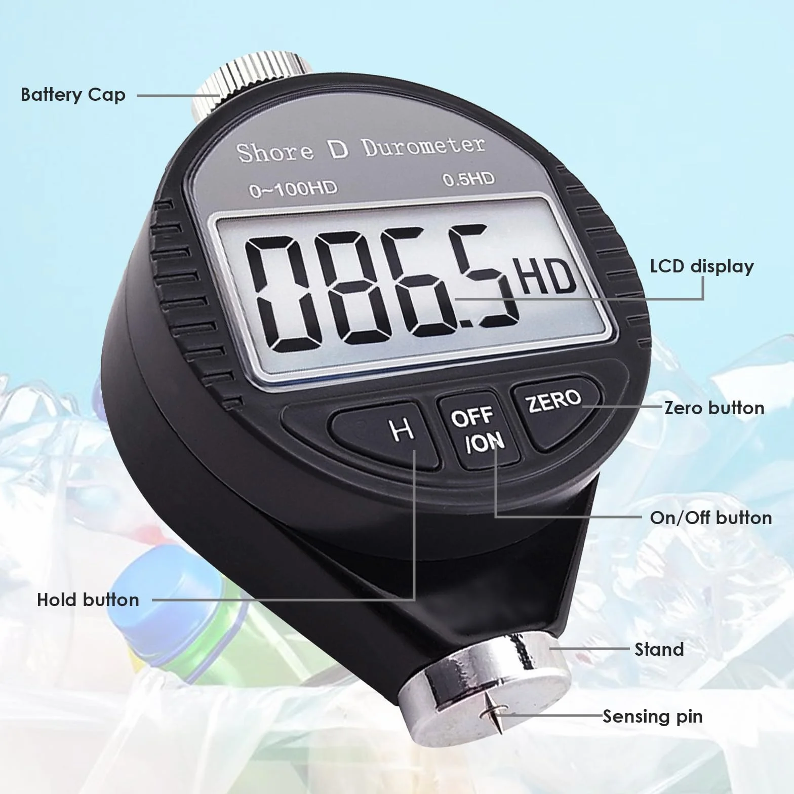 Digitale Palmare Shore D Gomma Plastica Durezza Tester 0-100HD Durometro con Data Hold e Auto Calibrazione