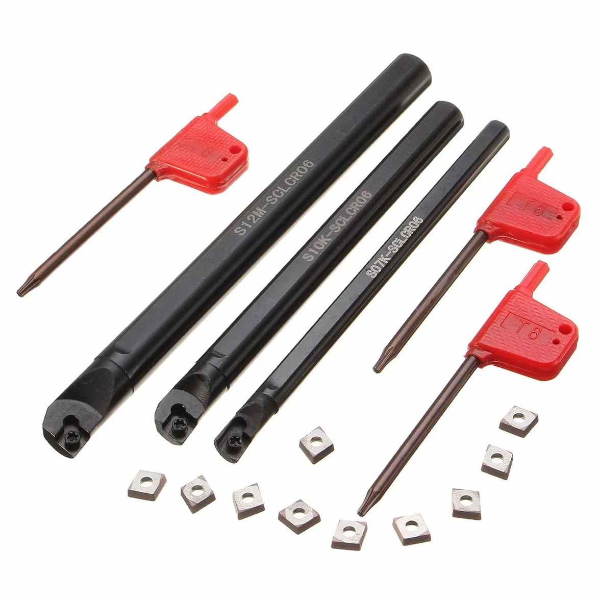 Maizoon CNC Tornio Titolare Tornio Barra di Alesatura 3pcs S07K-SCLCR06 S10K-SCLCR06 S12M-SCLCR06 + 10pz Inserti CCMT0602 + 3pcs Chiavi Tornio Strumenti DZ09