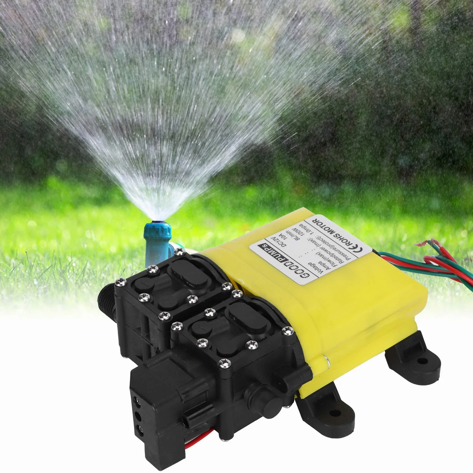 Pompa ad alta pressione a membrana da 12 V, 120 W, 8 l, con connettore in rame, iniezione automatica di acqua elettrica per giardino, prato, camper, barca