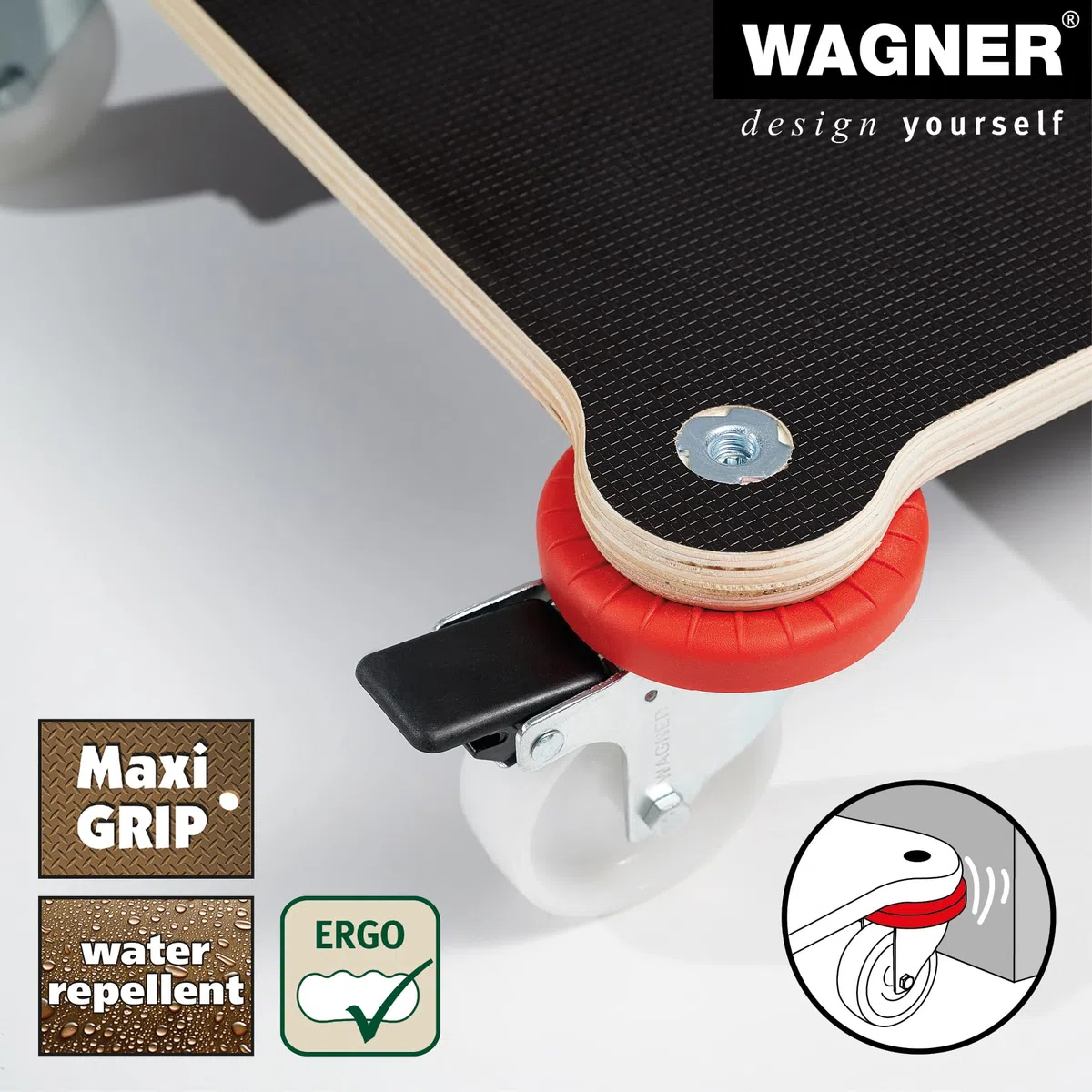 WAGNER Carrello da trasporto MM 1360 I 52 x 32 cm - ideale per trasporto de contenuto sensibile I portata 200 kg I antiscivolo, adatto alle pareti e mobili, 2 freni - 20136001