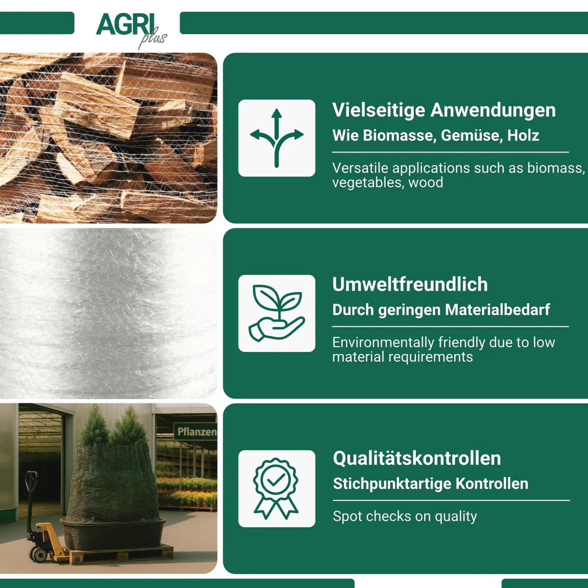 AGRI plus Rete di avvolgimento per pallet | 0,5 m x 1000 m | 1 rotolo | rete bianca | nucleo 76 mm | rete antistrappo e flessibile per pallet