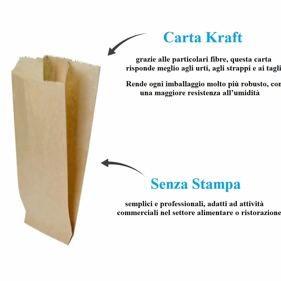 Virsus 1000 Sacchetti di Carta per Alimenti colore Avana, misura 17x38 cm, Buste in carta Kraft per Trasporto di Cibi e Oggetti
