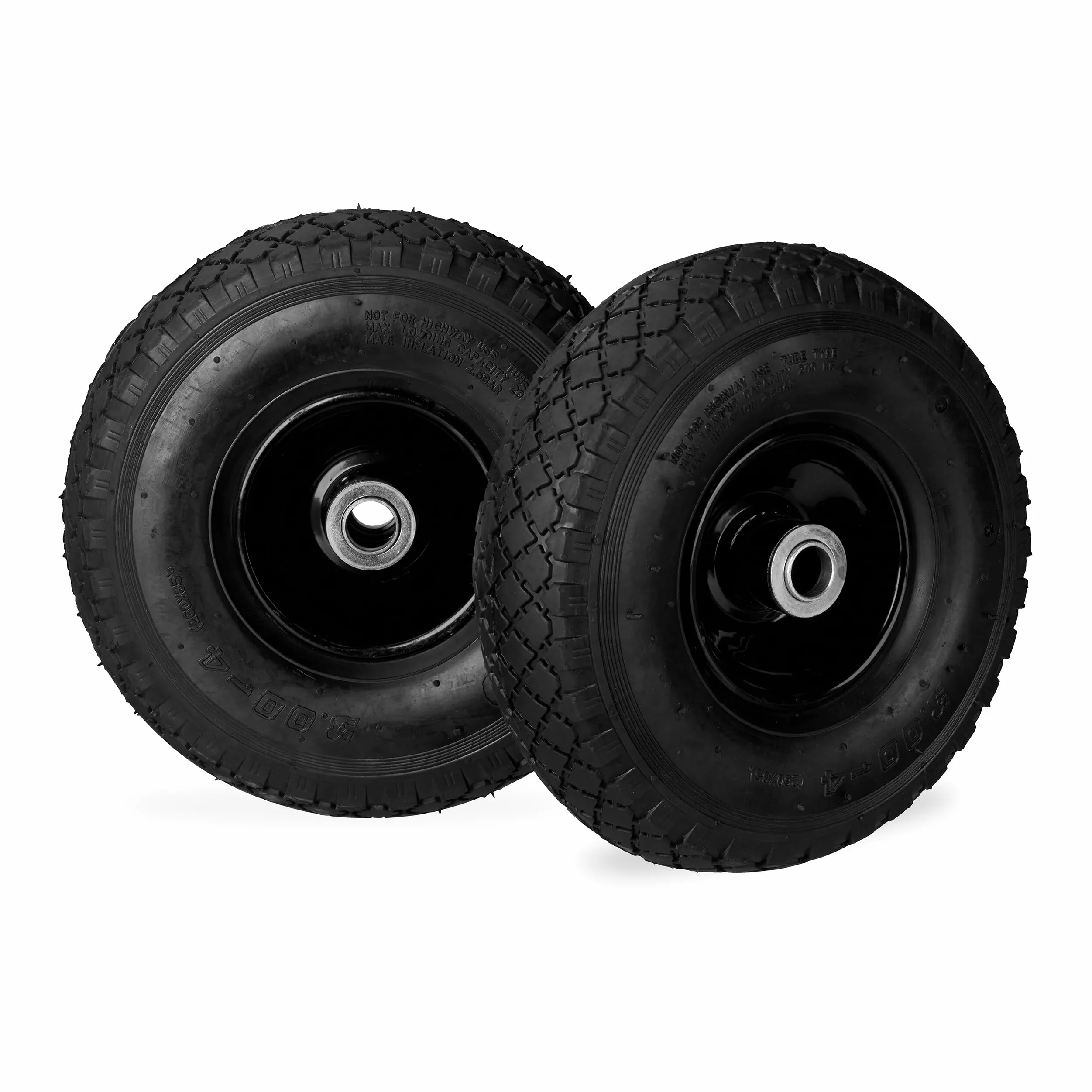 Relaxdays Set di 4 Ruote 3.00-4 per Carriola, ad Aria, 260x85 mm, Cerchione in Acciaio, Max. 100kg, Nero