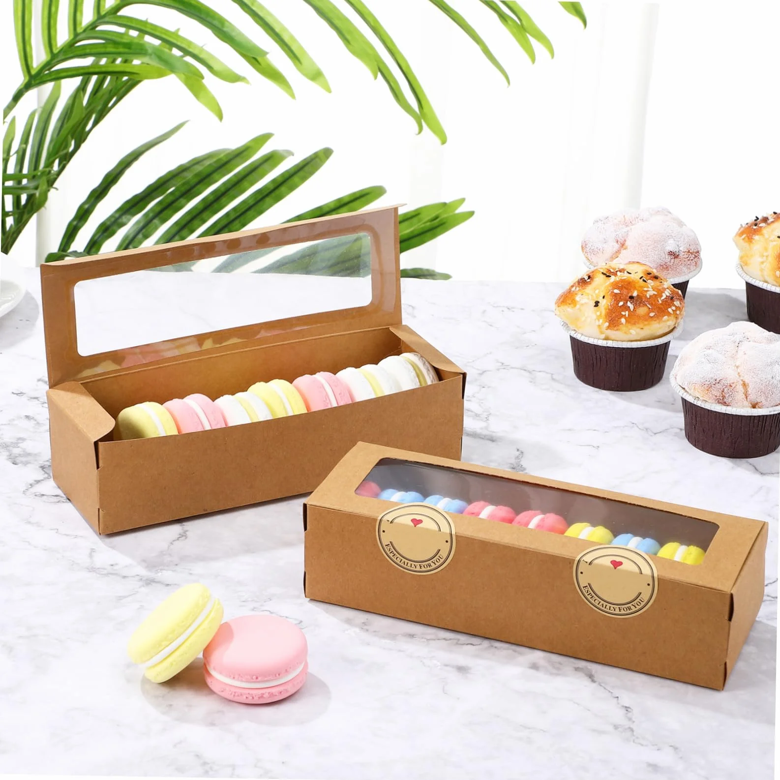 Scatole Rettangolari Kraft Marrone con Finestra Trasparente per Bomboniere Dolci
