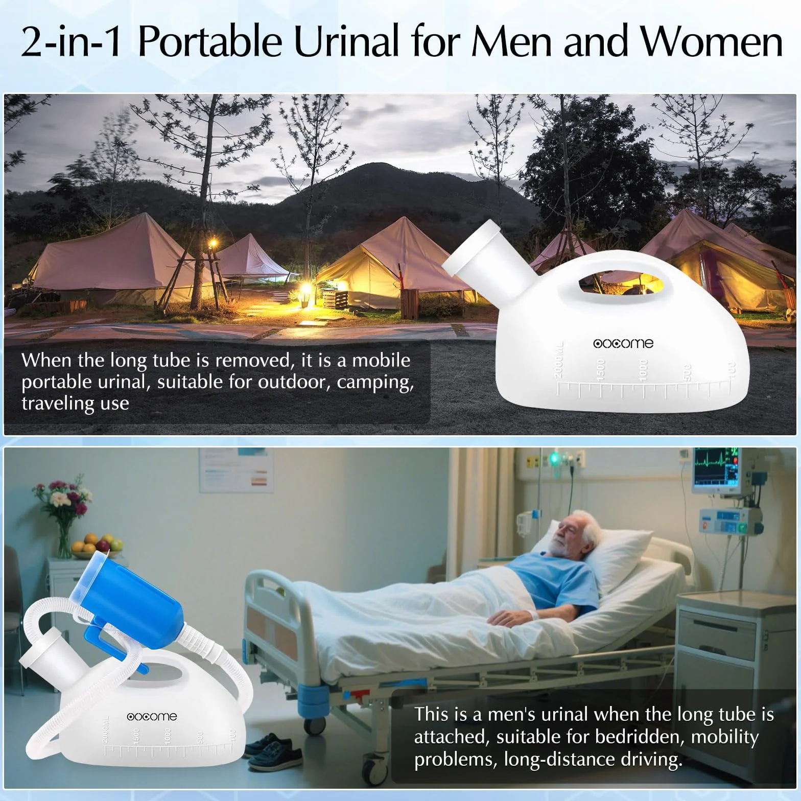 Pappagallo Orinatoio Portatile Uomo 2000ml Bottiglia Urinale Maschio Tubo 1.3M