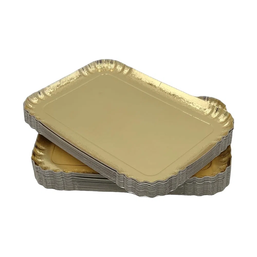 100 vassoi per catering in cartone, finitura oro, 19 x 28 cm