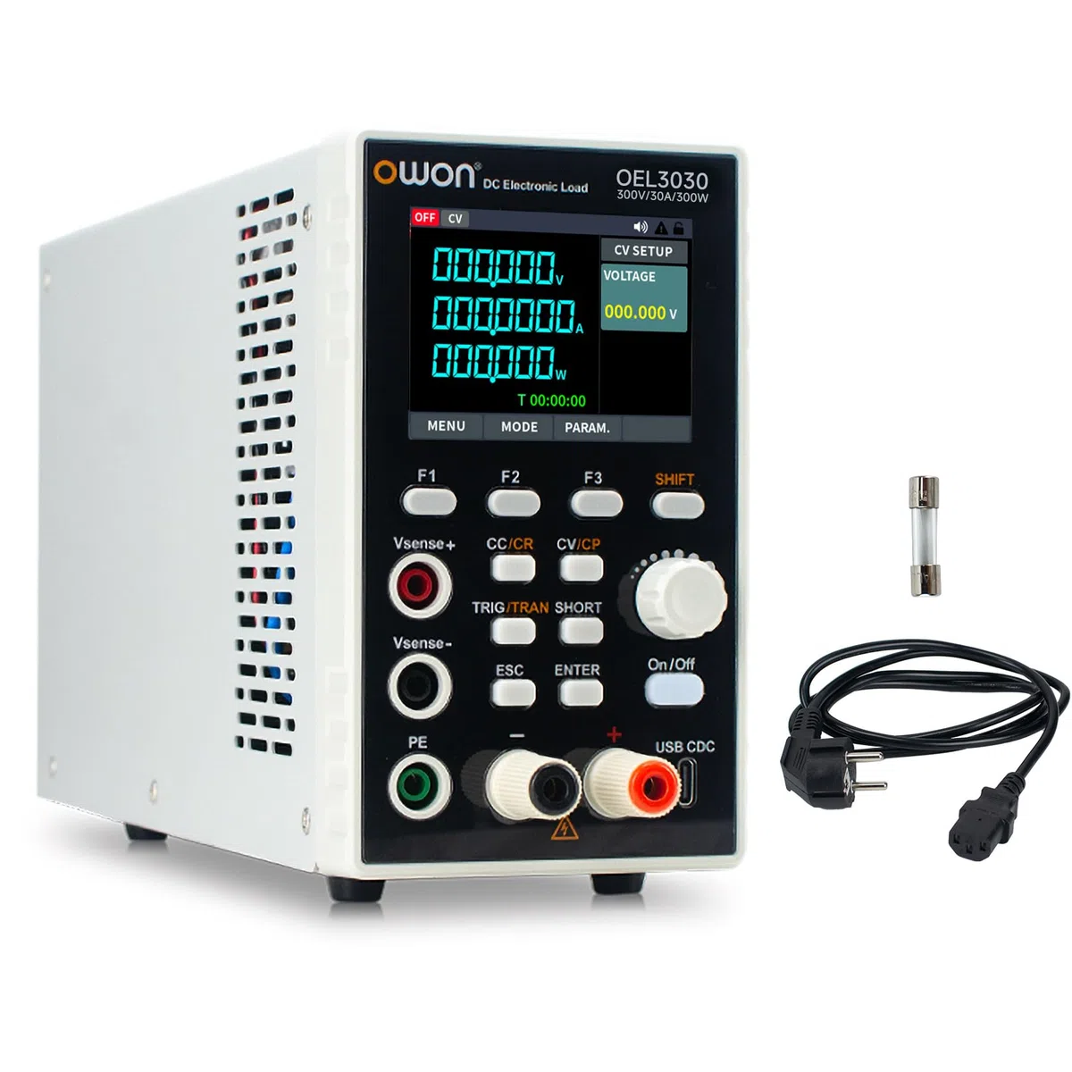 OWON OEL3030 Carico elettronico DC programmabile, 0–300V 0–30A 300W, dinamico 5 kHz, tasso di salita regolabile, USB RS232