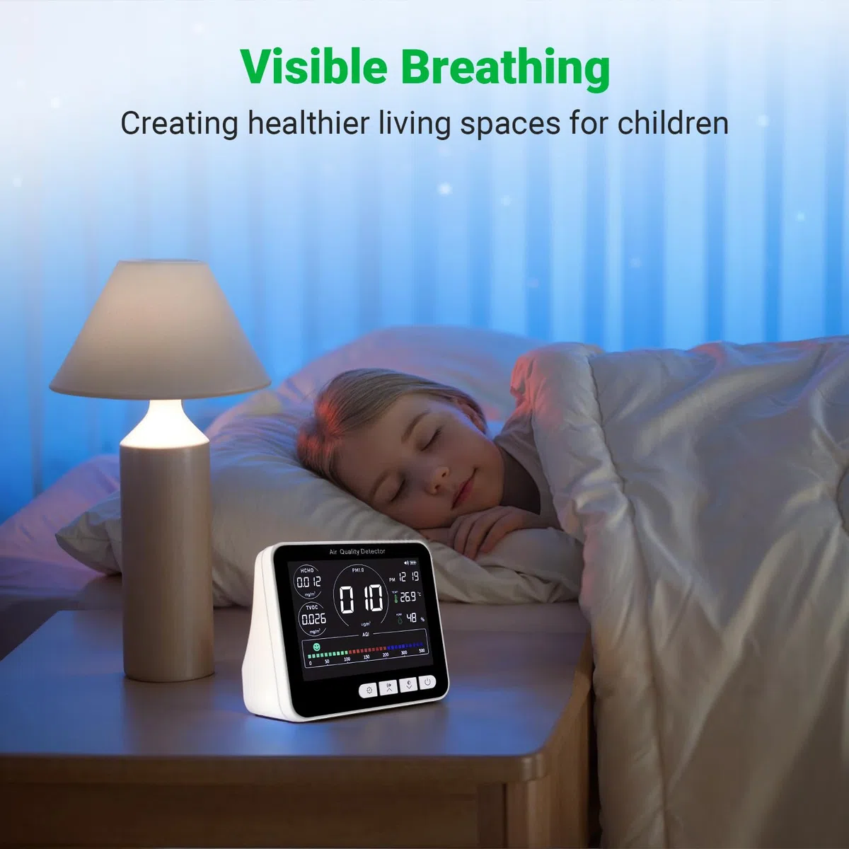 Qualità dell'aria e del flusso d'aria, 9 In1 Air Quality Monitor, PM1.0, PM2.5, PM10, HCHO, TVOC, AQI, Time, Temperature, Humidity, Indoor Detects