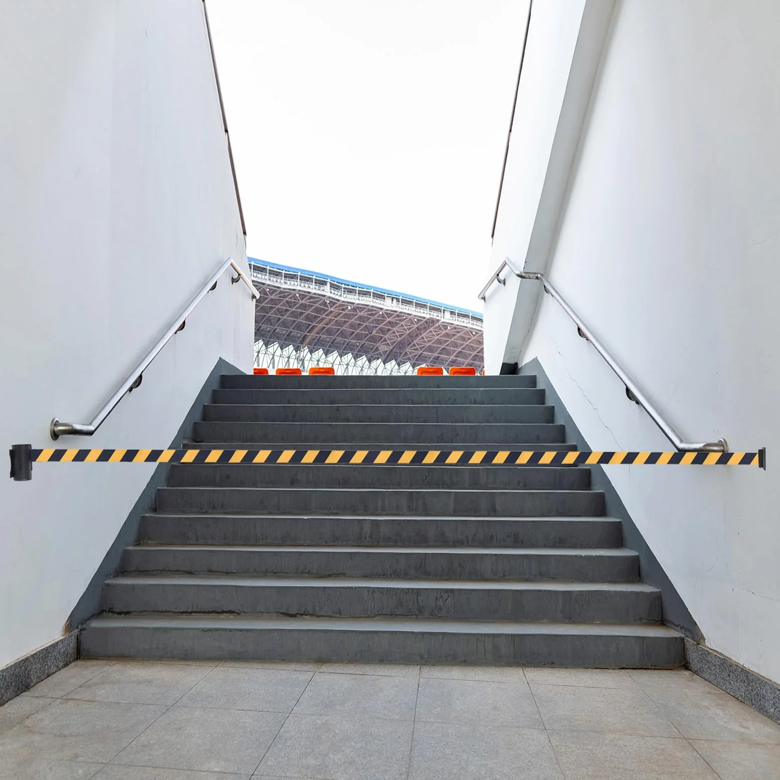 PATIKIL Barriera a Nastro Retrattile a Parete Fissa, 2Pz 16.4 Piedi Barriera a Nastro Retrattile Fisso Custodia Acciaio per Controllo Folla Negozi Alimentari Stadio, Nero/Rosso/Bianco