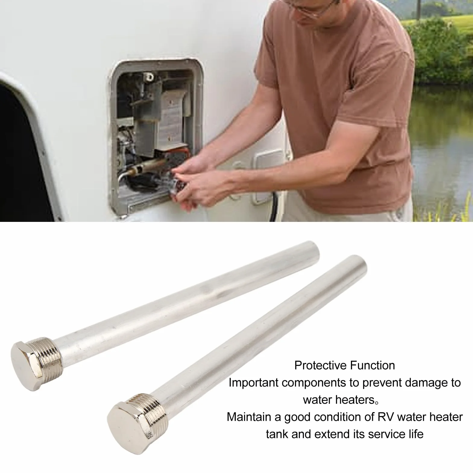 Aramox Sacrificial Anode Rod for Water Heater, 18mm x 235mm (0.71 x 9.25 inch), 3/4 inch NPT Thread, 2-Pack Corrosion Protection