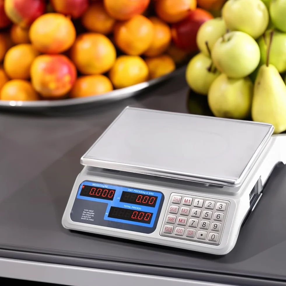 Bilancia Elettronica Professionale 40kg - Display LED, Alta Precisione, Piatto in Acciaio Inox, Batteria Ricaricabile Bilancia da Banco Adatta per Alimenti e Commercio,