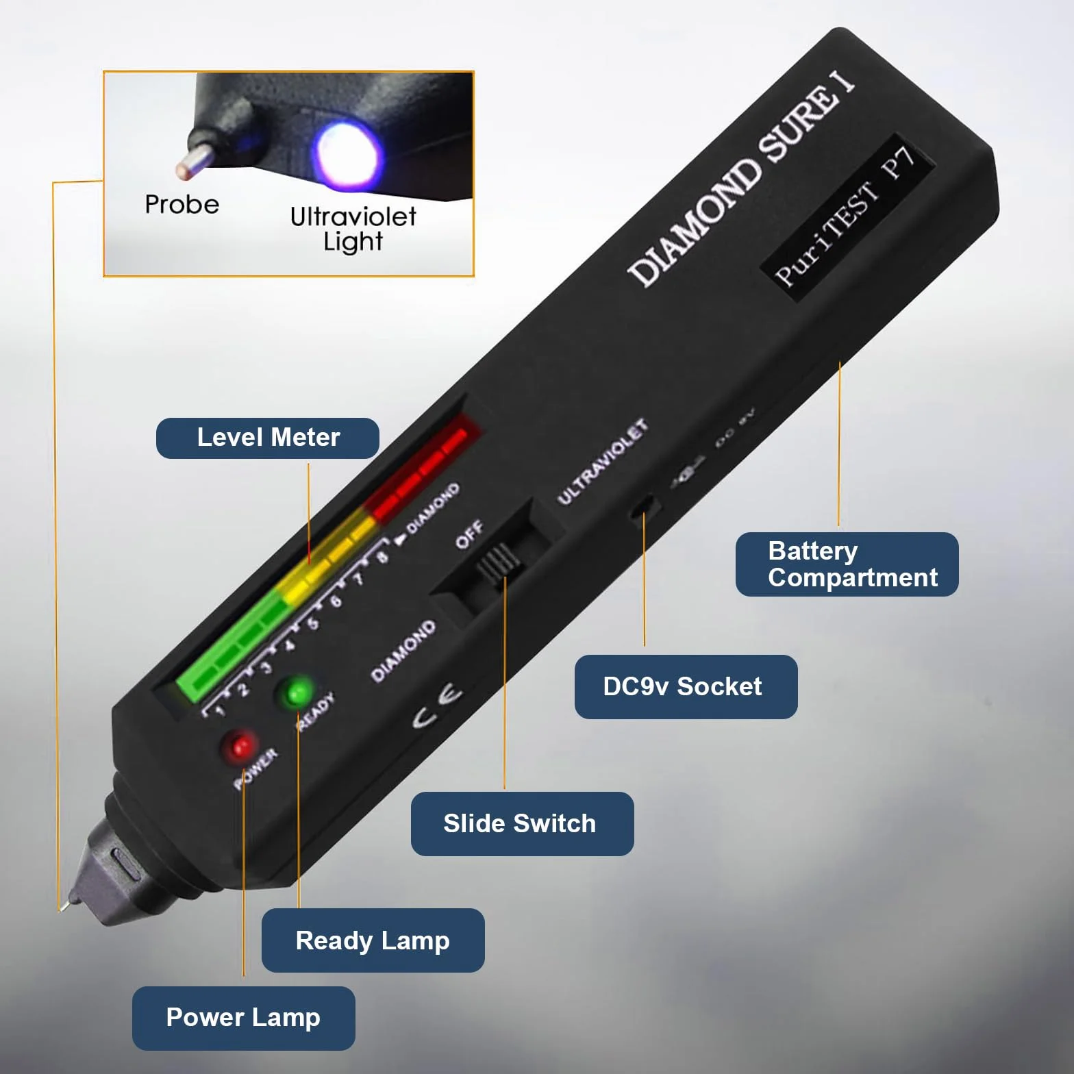 Testatore Diamanti Penna Professionale - Testatore Gioielli Portatile con Sensore Termico & Display LED, Rilevamento Rapido 0,5s per Valutazione Gioielli, Test Oro & Verifica Pietre