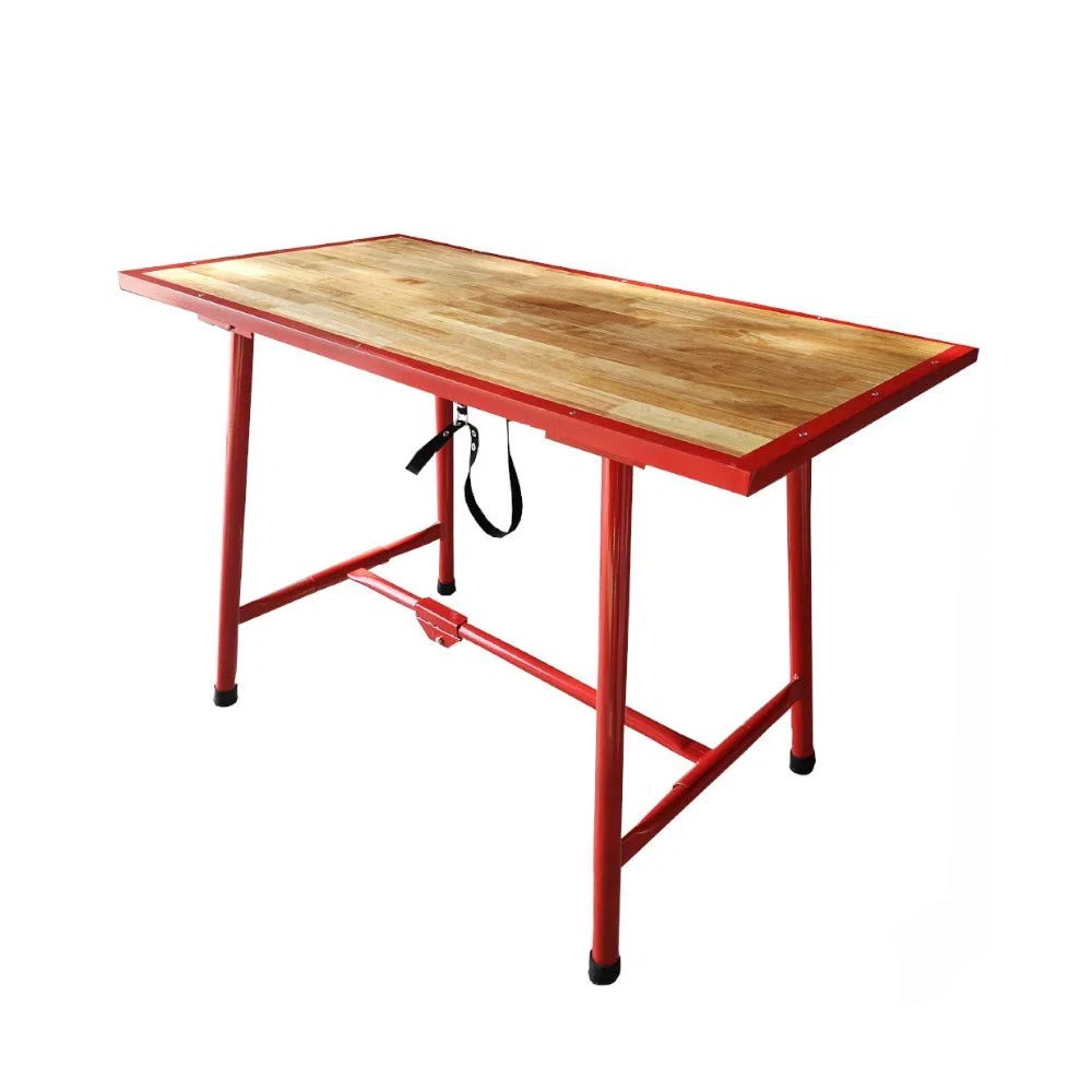 Banco da lavoro tavolo pieghevole in legno e acciaio per officina e il fai da te - misure 120 cm (L) x 62,5 cm (P) x 83 cm (H)