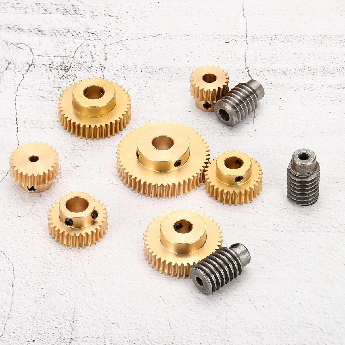 QUARKZMAN Ingranaggio A Vite Senza Fine Set 40T 1 Modulo Rapporto Riduzione 40:1 Rotazione Destra Ruota Riduzione Trasmissione (Ingranaggio Ottone-Foro 8mm Asta Acciaio #45 Foro 5mm)