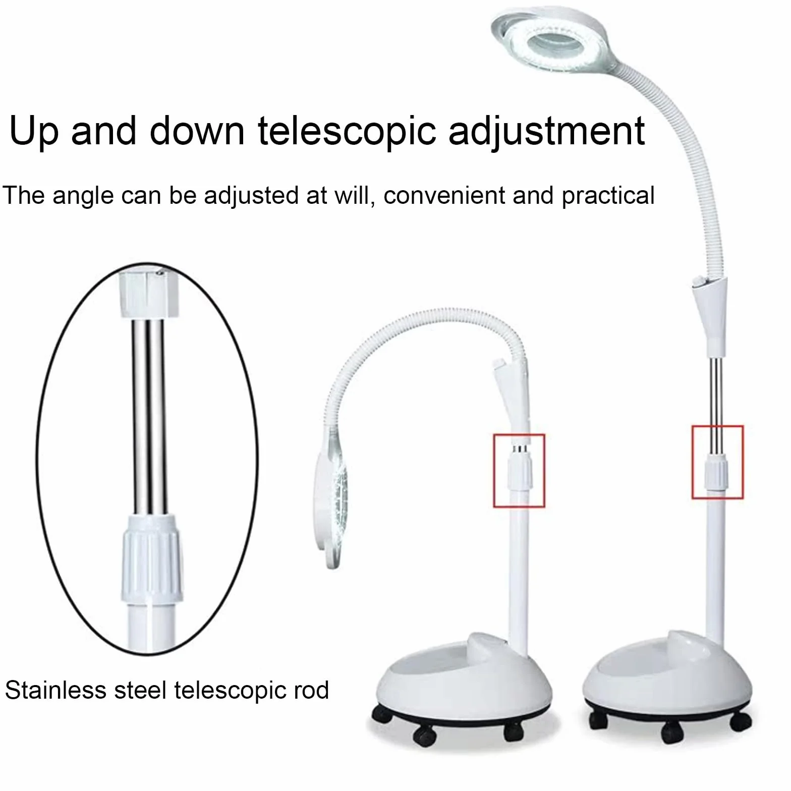 Lampada da Visita Medica, Lampada da Pavimento, Luce di Ispezione Mobile, Lampada Chirurgica a LED Altezza Regolabile, Ingrandimento Otto Volte