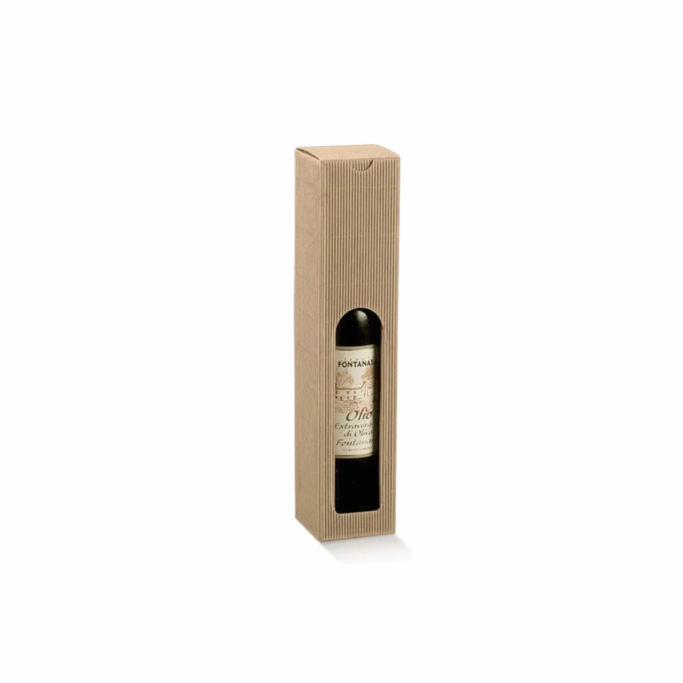 Scatola Astuccio Confezione regalo Porta 1 Bottiglia Olio o Liquore Oliva Carta Onda Avana 65x65H320mm - 20 pezzi - Lucgel