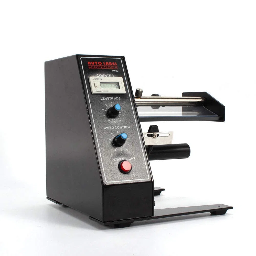 Distributore automatico di etichette con display LED, larghezza massima 140 mm, lunghezza 150 mm