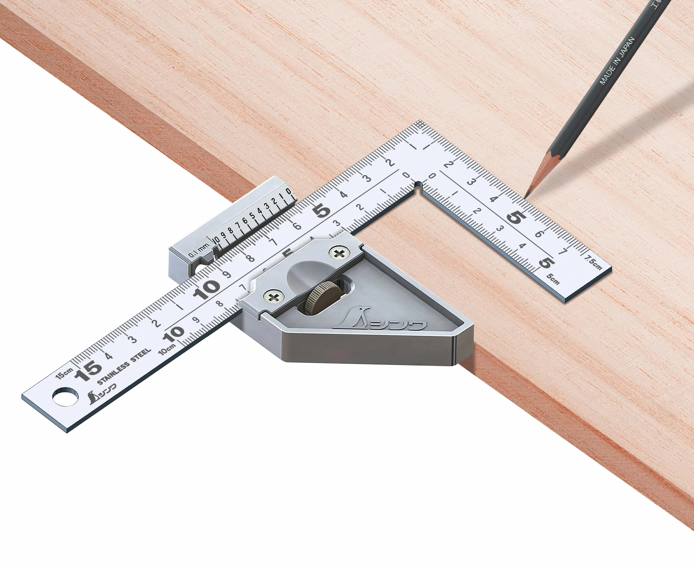 Shinwa 12512 - Squadra da carpentiere 15 x 7,5 by FAMEX (12485), con fermo in metallo, angolo di misurazione, prodotto in Giappone