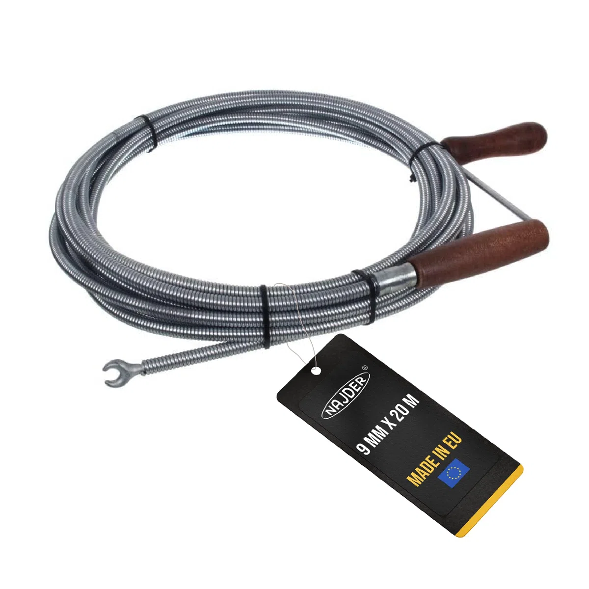 NAJDER Sbloccatore professionale di tubi con testa ad artiglio 9 mm x 20 m, spirale per la pulizia dei tubi, sblocco dello scarico, sonda di sblocco per lavello della cucina, vasca da bagno