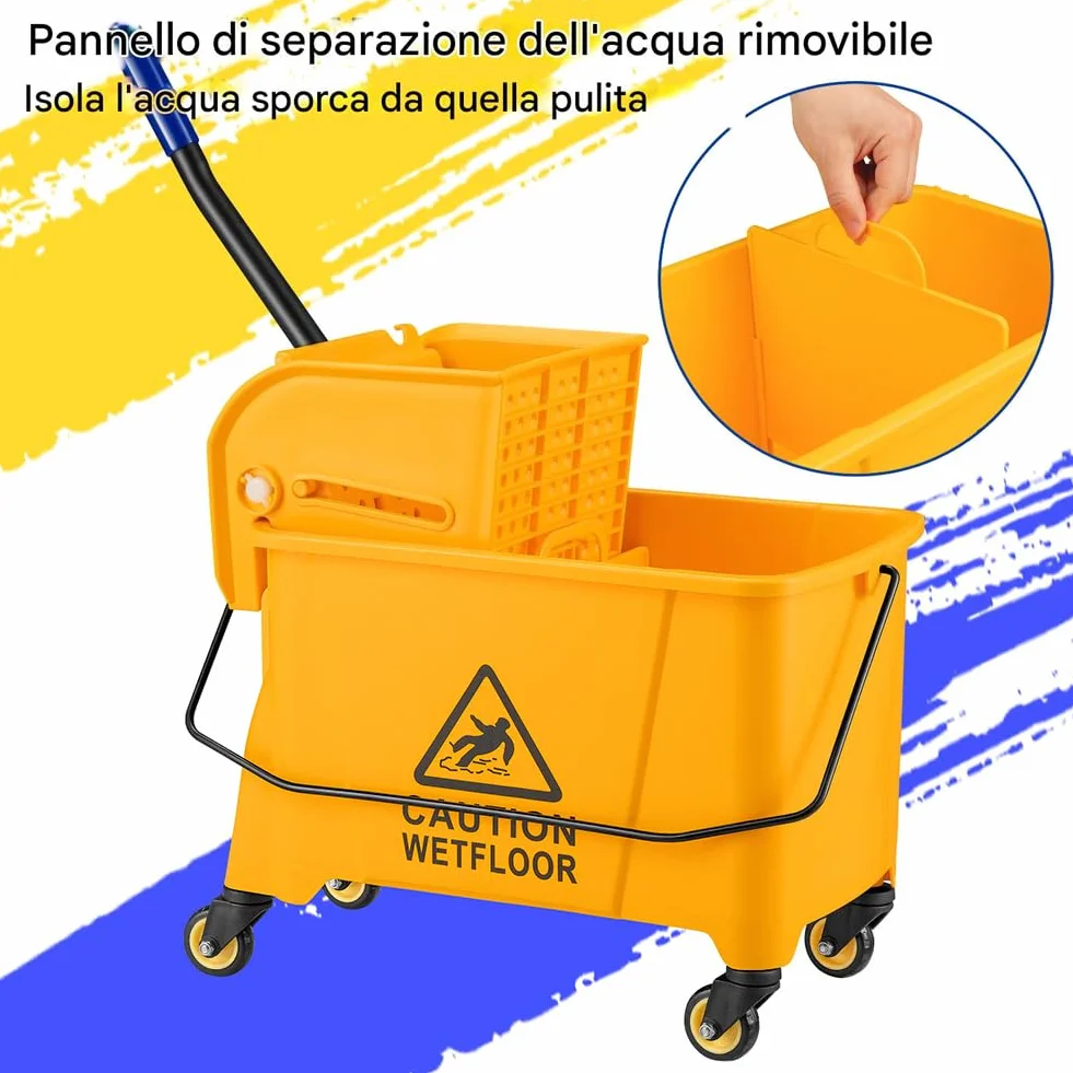 BAKAJI Carrello per Pulizie Professionale con Secchio Lavapavimenti 20 Litri
