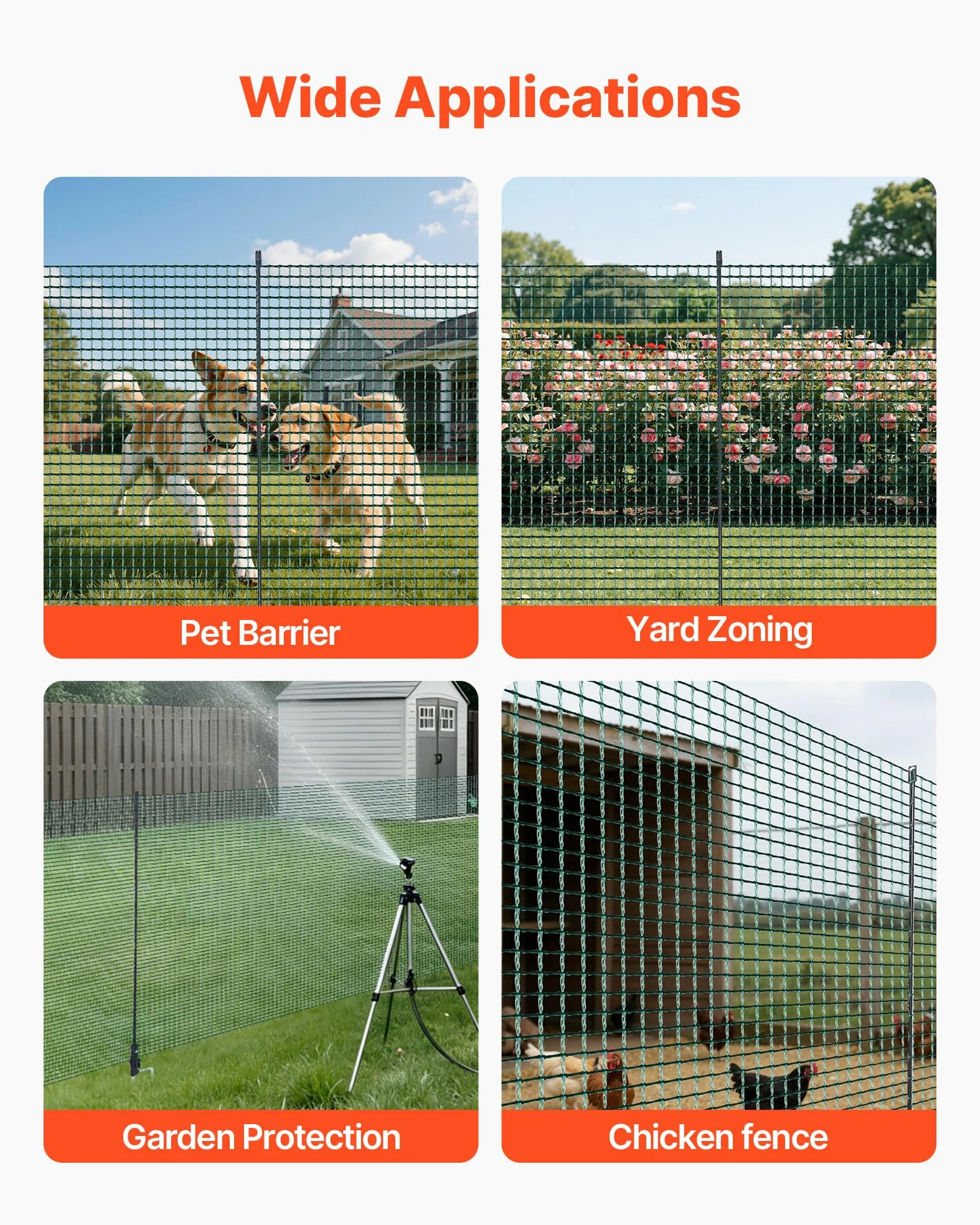 VEVOR Rete per Recinzione in Plastica, Recinzione Temporanea Flessibile con Pali 0,9 x 20 m, Rete di Sicurezza con Picchetti a Doppia Punta e Tiranti, Barriera Mobile da Giardino per Cani e Polli