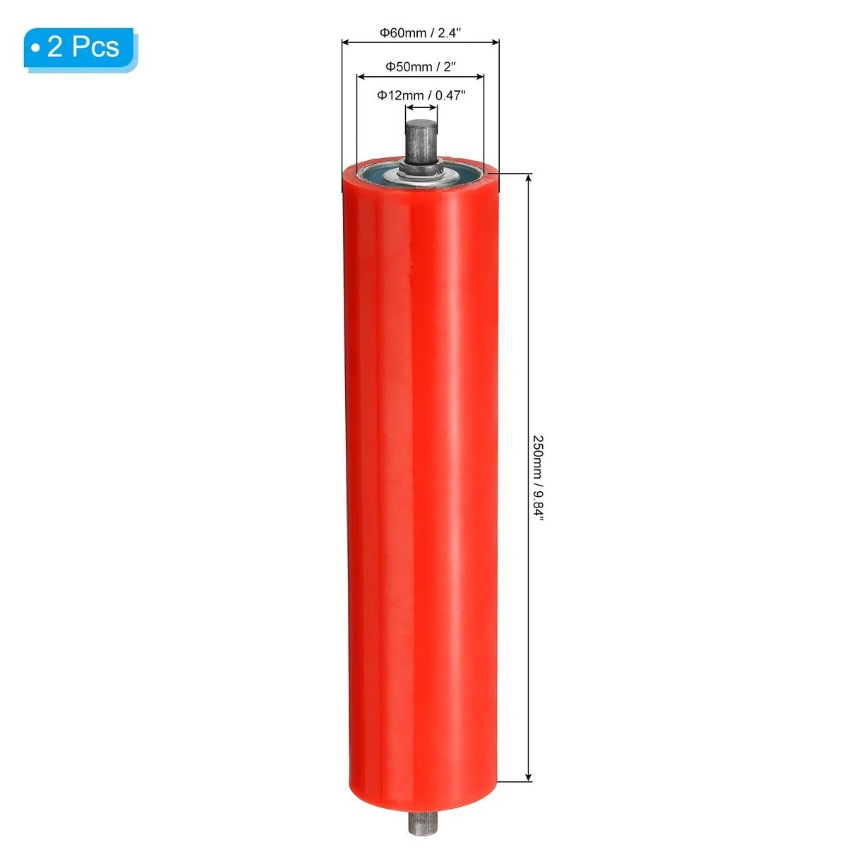 PATIKIL Poliuretano Rivestito Trasportatore Rullo 4" Diametro 10" Lunghezza 2 Confezione Inossidabile Acciaio Trasmissione Sostituzione Parte Zincato Fine Rosso