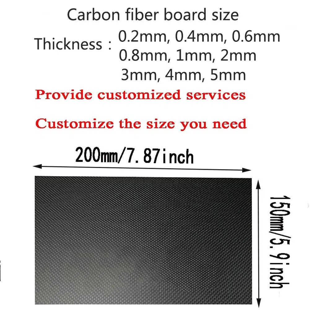 Foglio di lamiera in fibra di carbonio 2 mm x 400 mm x 500 mm, per pannello in fibra di carbonio telaio drone fai da te, (tessuto semplice opaco)