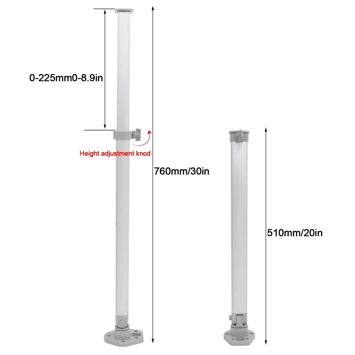 Gamba Tavolo Regolabile in Lega di Alluminio, Supporto Telescopico Pieghevole, Altezza 510-760 mm, per Yacht Roulotte