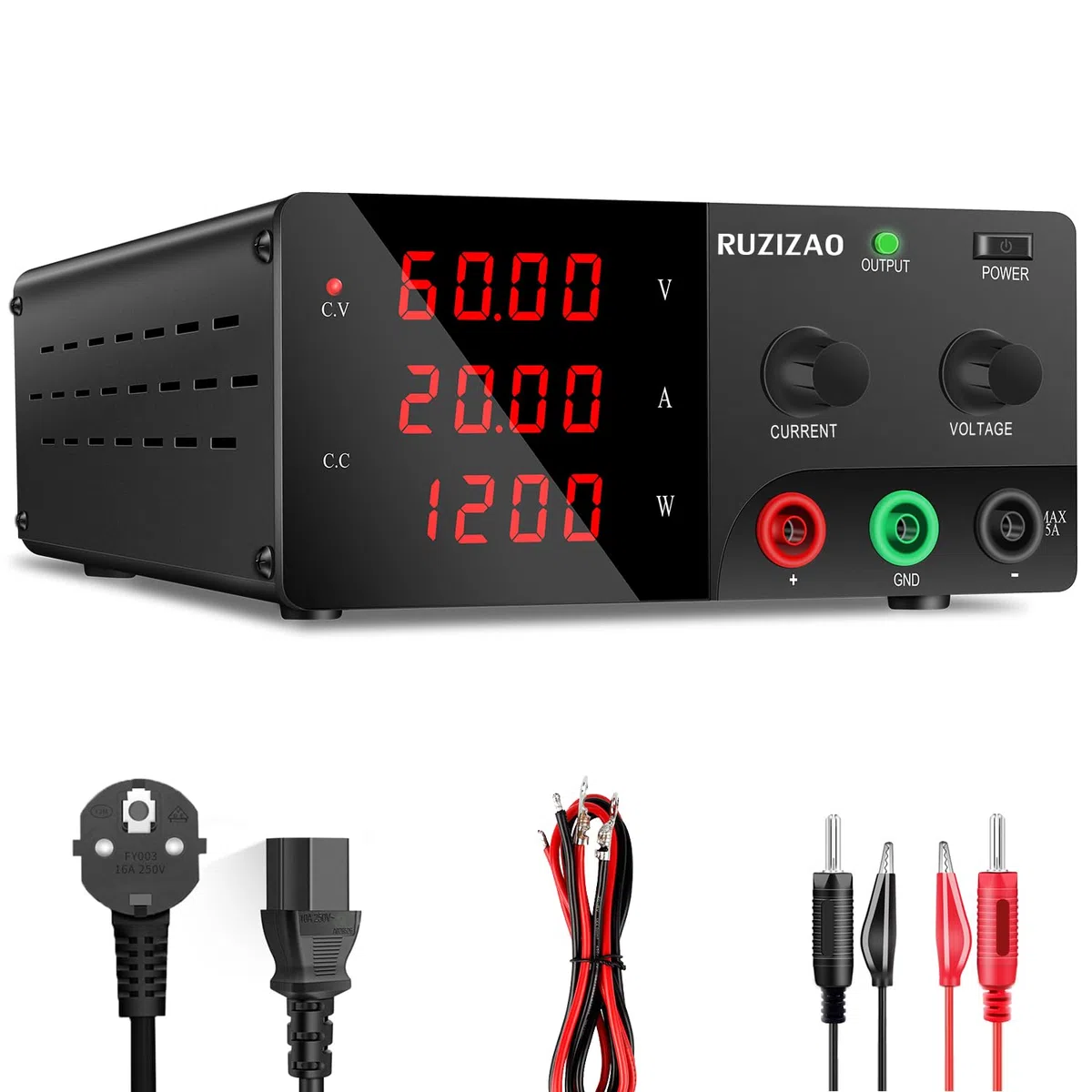 Alimentatore da Banco 60V 20A 1200W Alta Potenza Alimentatore da Laboratorio Regolabile con OUTPUT/Encoder, Professionale Alimentatore DC con Display a LED a 4 Cifre e Uscita Stabile