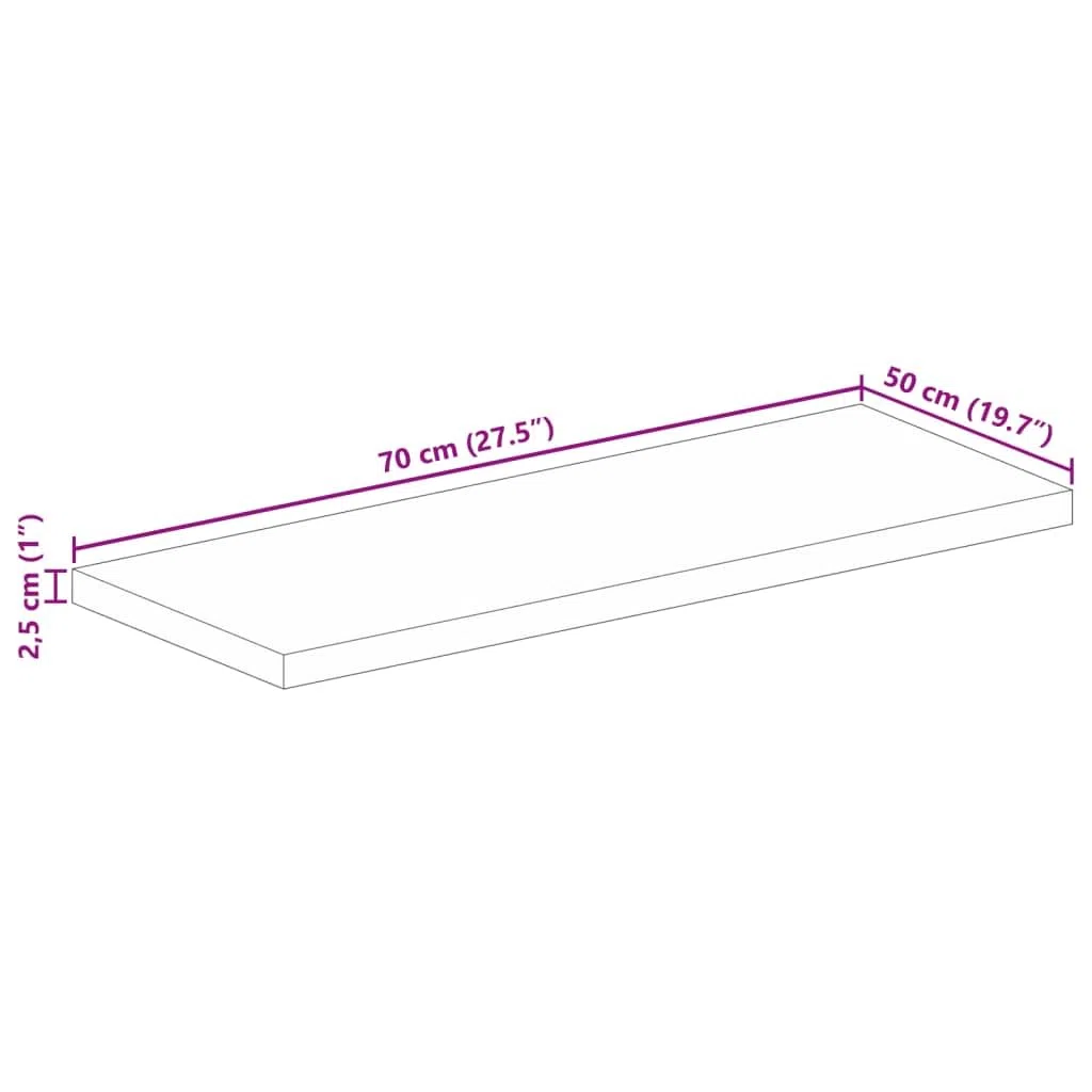 vidaXL Piano Tavolo 70x50x2,5 cm Rettangolare Legno Massello Acacia, Piano per Tavolo Rettangolare, Piano Tavolo in Legno, Piano per Tavolo da Pranzo