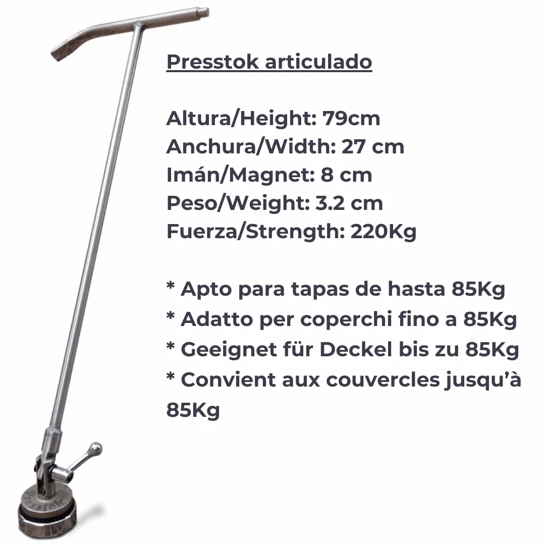 Calamita alza tombino in acciaio inox per il sollevamento dei chiusino pozzetto. Solleva tombini magnetico per griglia tombino, chiave pozzetto e tombini. (Articolato (Tombino fino a 85Kg))