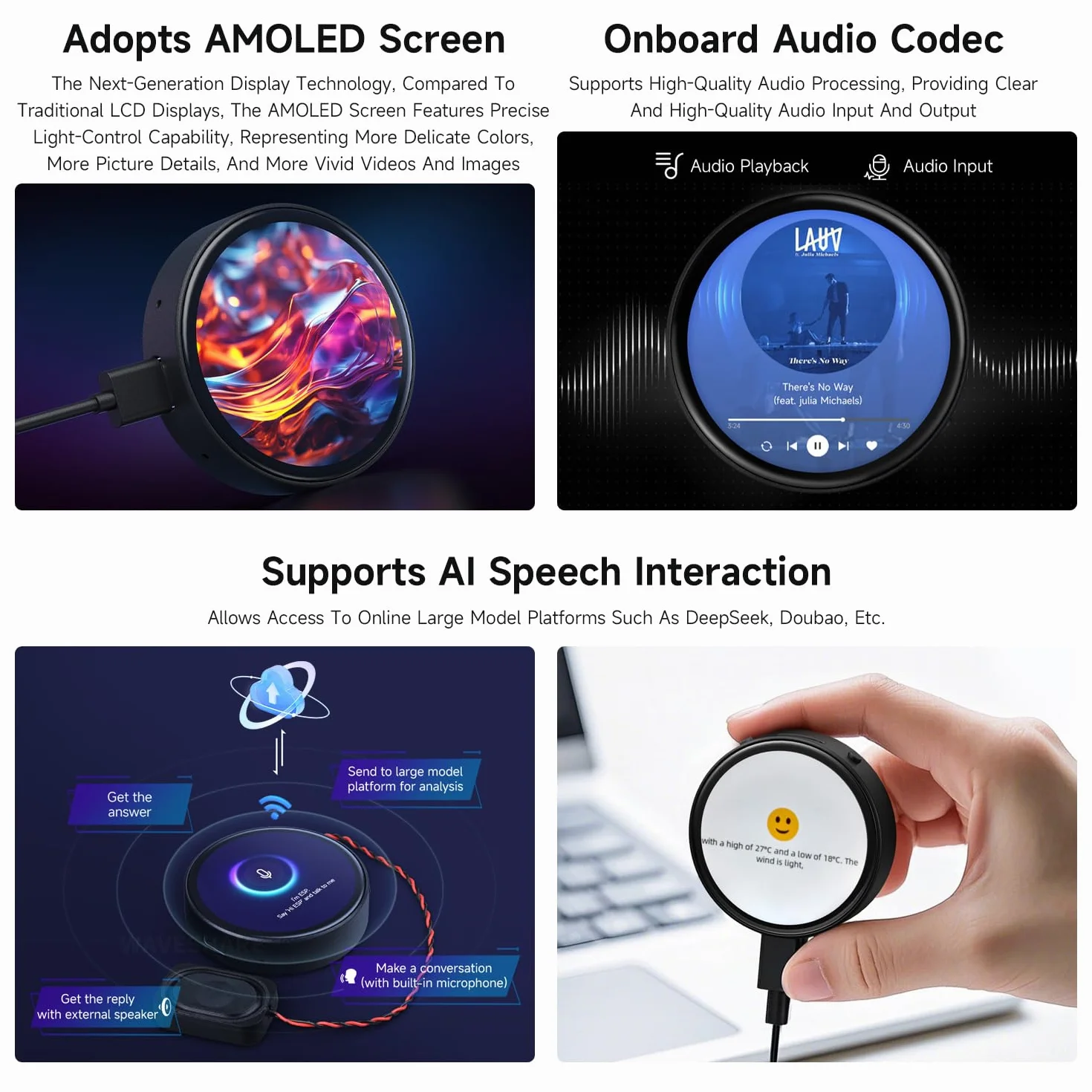 Waveshare ESP32-S3 1.75inch AMOLED Round Touch Display Development Board(with Case, No GPS), 32-Bit LX7 2-Core Processor, 466x466, QSPI Interface, Dual Digital Microphones Array, ESP32 With Display