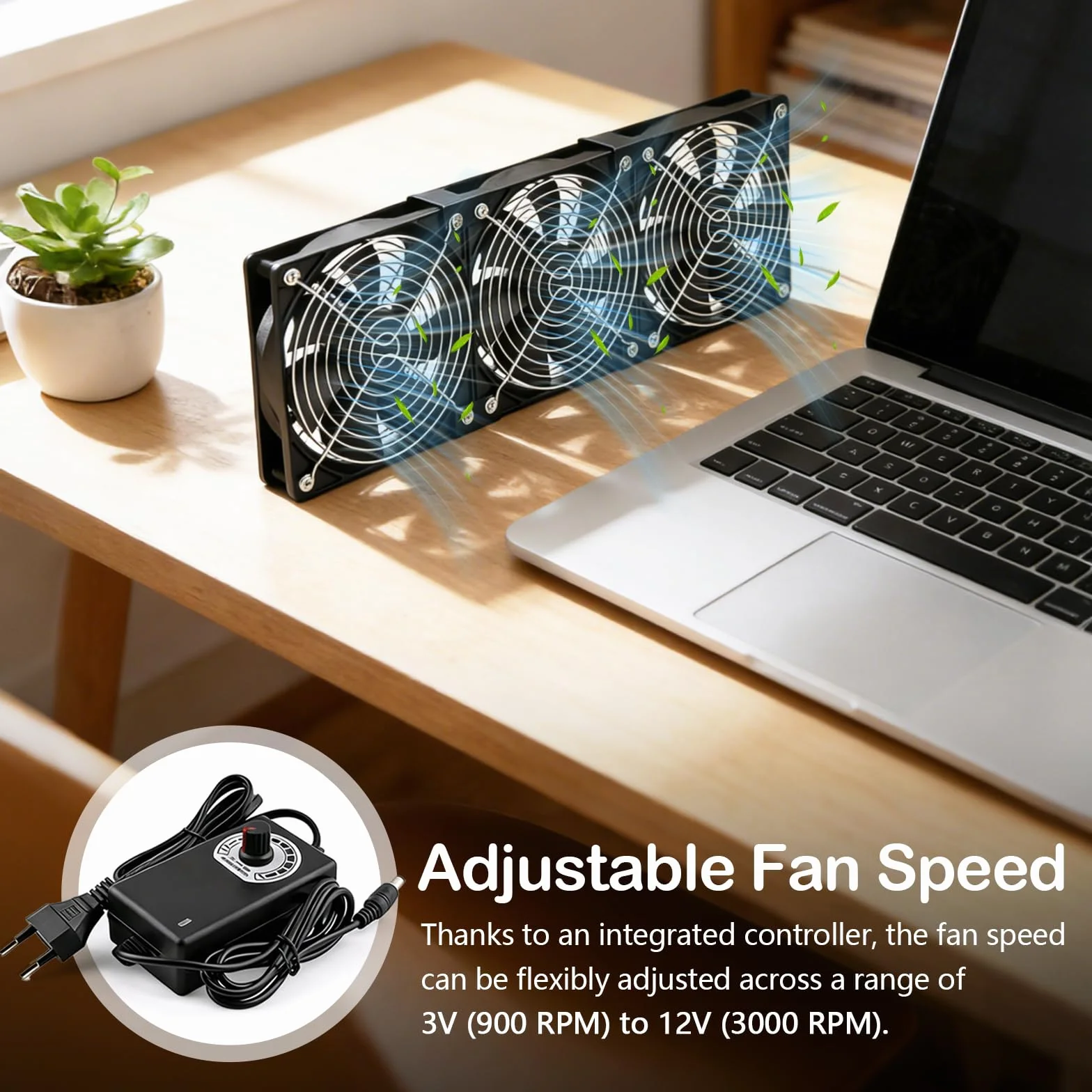 Ventole per Case, Ventole da 120 mm 230 V con Spina di Alimentazione e Regolatore di Velocità Ventola per Termosifoni 3000 RPM per Computer e Ventilazione e Raffreddamento di Finestre (3, Nero)