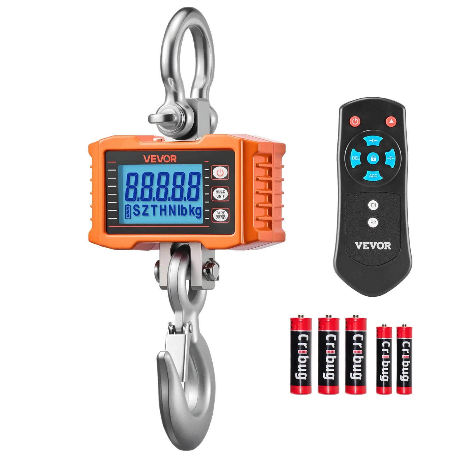 VEVOR Bilancia da Gru 2000 kg, Bilancia Industriale Sospesa per Impieghi Gravosi, Cassa in Alluminio Pressofuso, Display LCD, Divisione 500 g