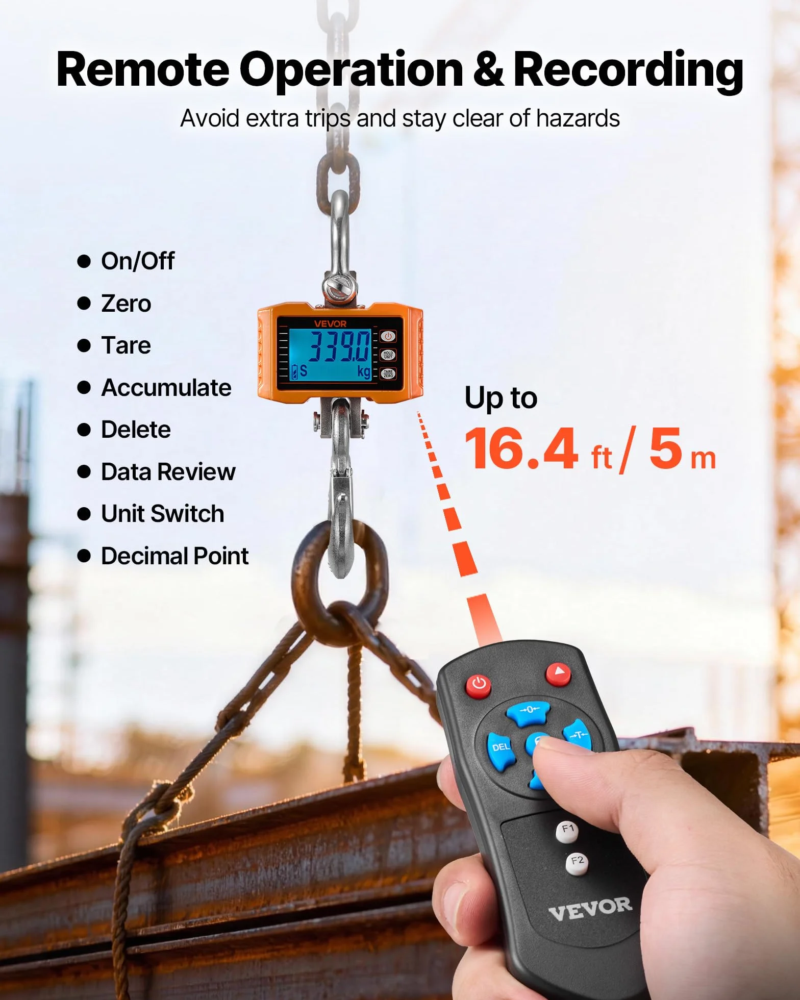 VEVOR Bilancia da Gru 2000 kg, Bilancia Industriale Sospesa per Impieghi Gravosi, Cassa in Alluminio Pressofuso, Display LCD, Divisione 500 g