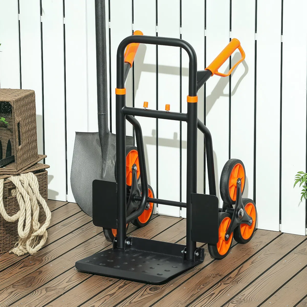 DURHAND Carrello Portapacchi per Scale 6 Ruote, Carrello Pieghevole, Portata 120kg, Carrello con Ruote Portatutto, Telaio Acciaio, Maniglia in PP, per Trasloco, Giardinaggio, Oggetti Pesanti Arancione